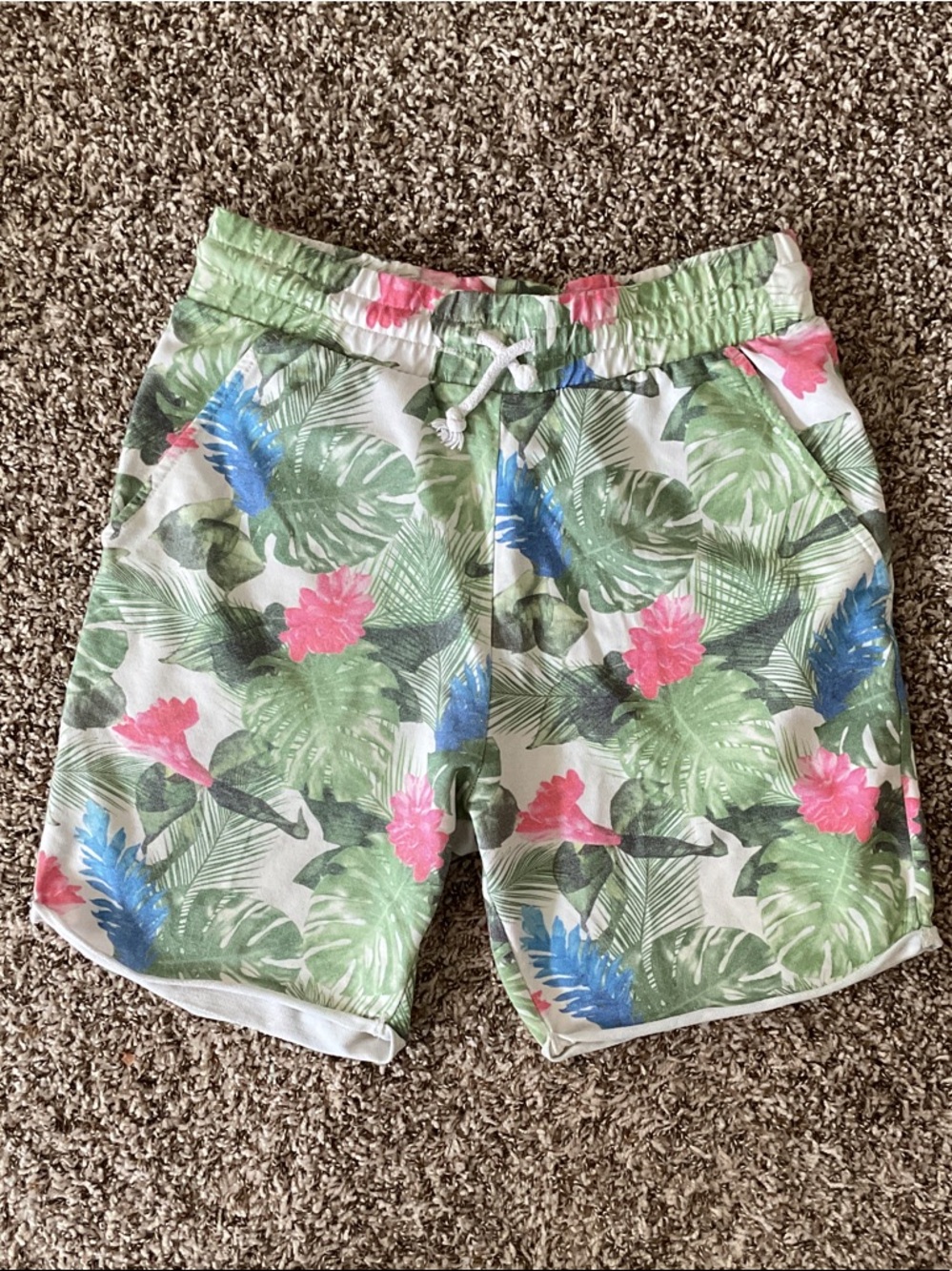 H&M Divided Tropical Leaf Print Shorts - Green, Pink, White
